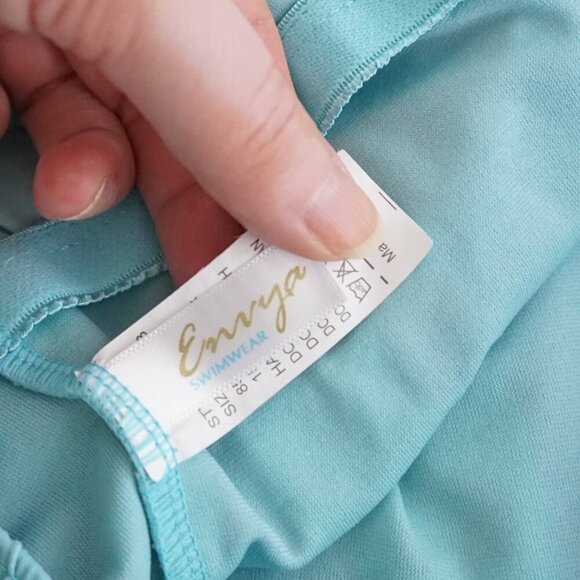 ENVYA Swimwear Pink Teal Stripe One Piece High-Leg Low Scoop Back Swimsuit M - Picture 11 of 12